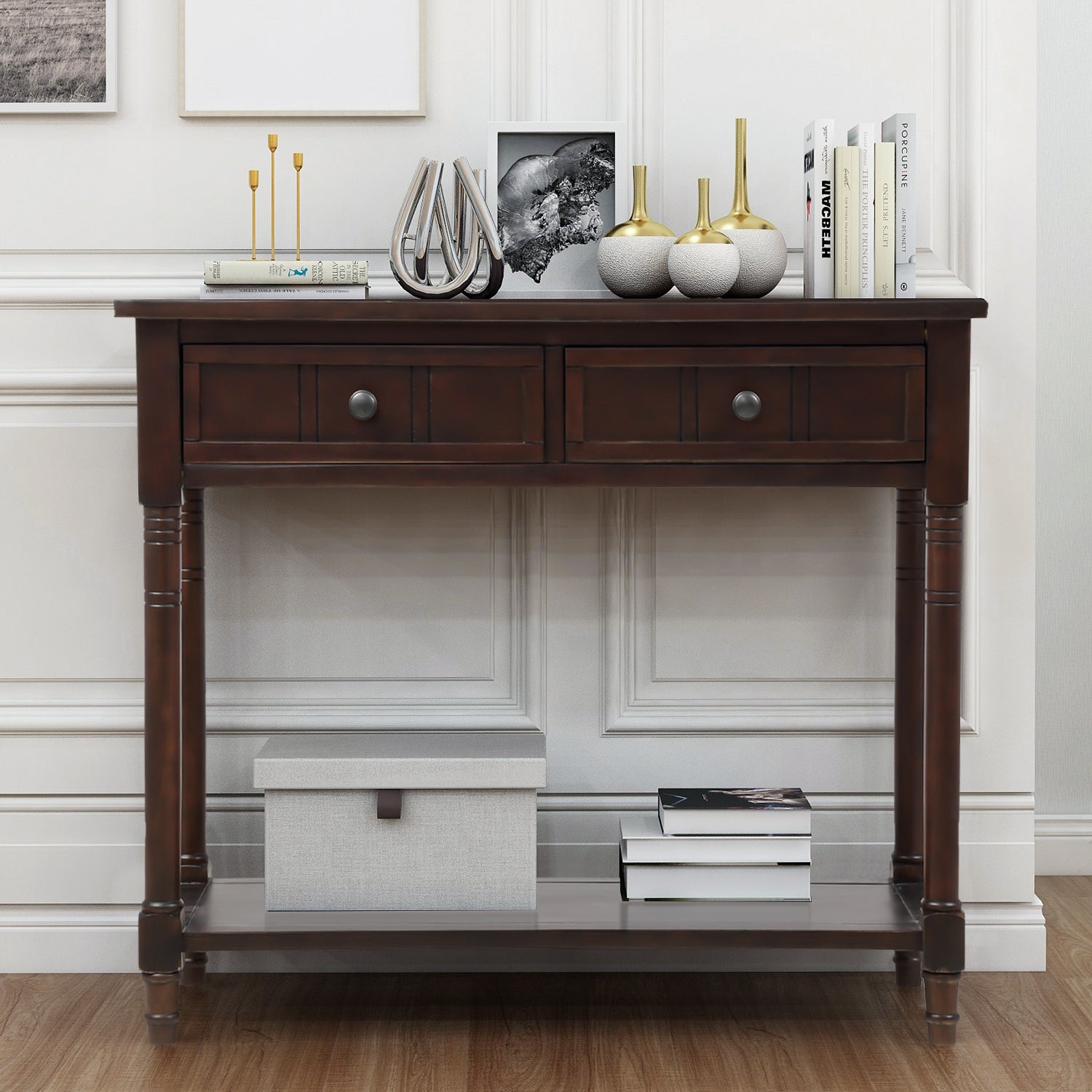 Series Console Table Traditional Design with Two Drawers and Bottom Shelf - Meissalivve