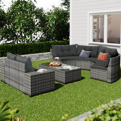 8-pieces Outdoor Wicker Round Sofa Set, Half-Moon Sectional Sets - Meissalivve