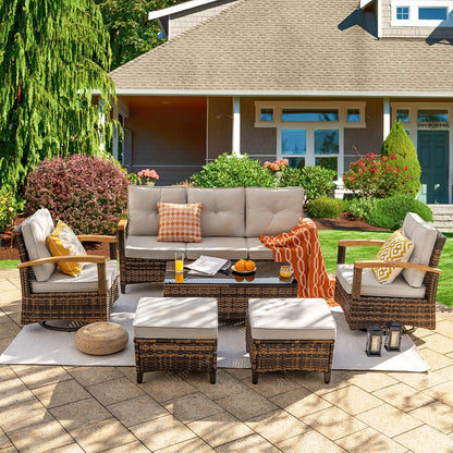 6 Pieces Patio Furniture Sets,  Outdoor Rattan Furniture Conversation Sets - Meissalivve