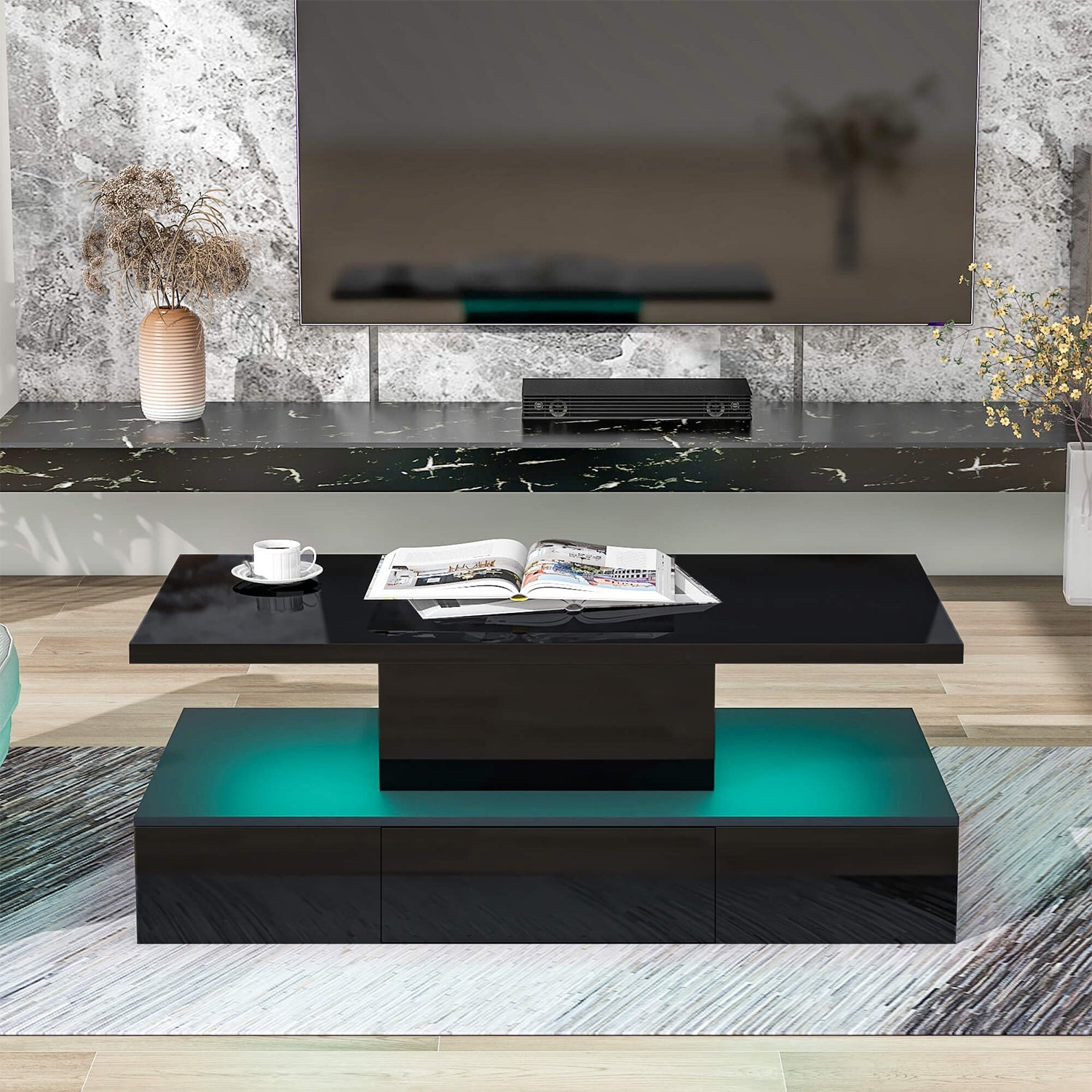 Coffee Table Cocktail Table Modern Industrial Design with LED lighting - Meissalivve