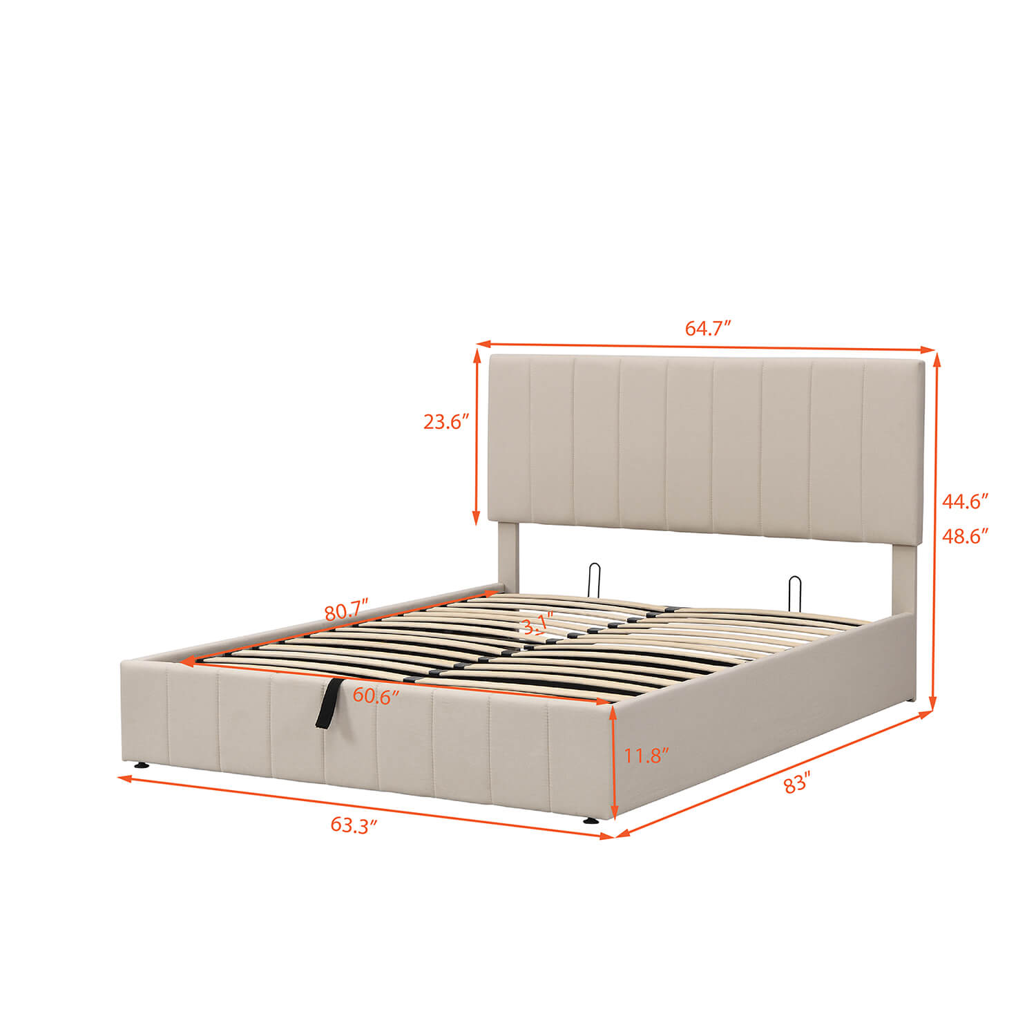 Queen size Upholstered Platform bed with a Hydraulic Storage System - Meissalivve