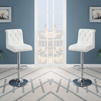 Adjustable Bar Chair, White Faux Leather Tufted Chrome Base Modern Set of 2 - Meissalivve