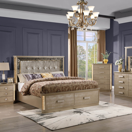 Queen 4PCS Bedroom set Made with Wood in Gold - Meissalivve