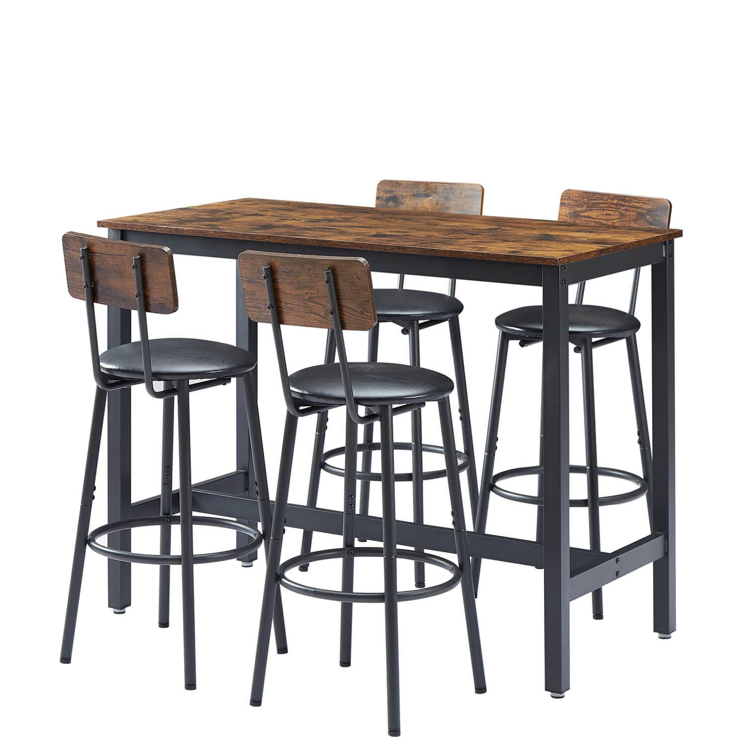 Bar Table Set with 4 Barstools PU Soft seat with backrest, Grey - Meissalivve