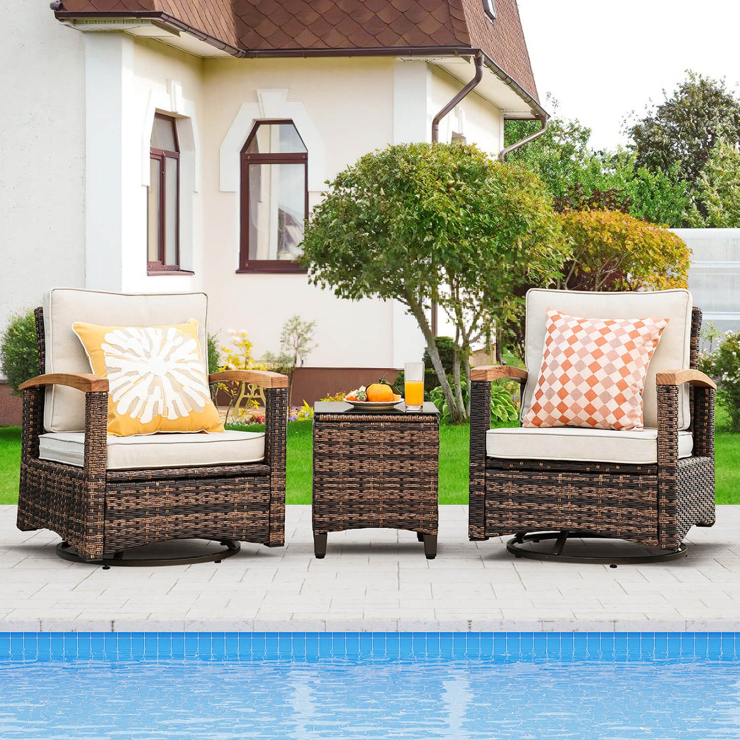 MEISSALIVVE 3 Pieces Patio Furniture Set, Wicker Patio Bistro Set - Meissalivve