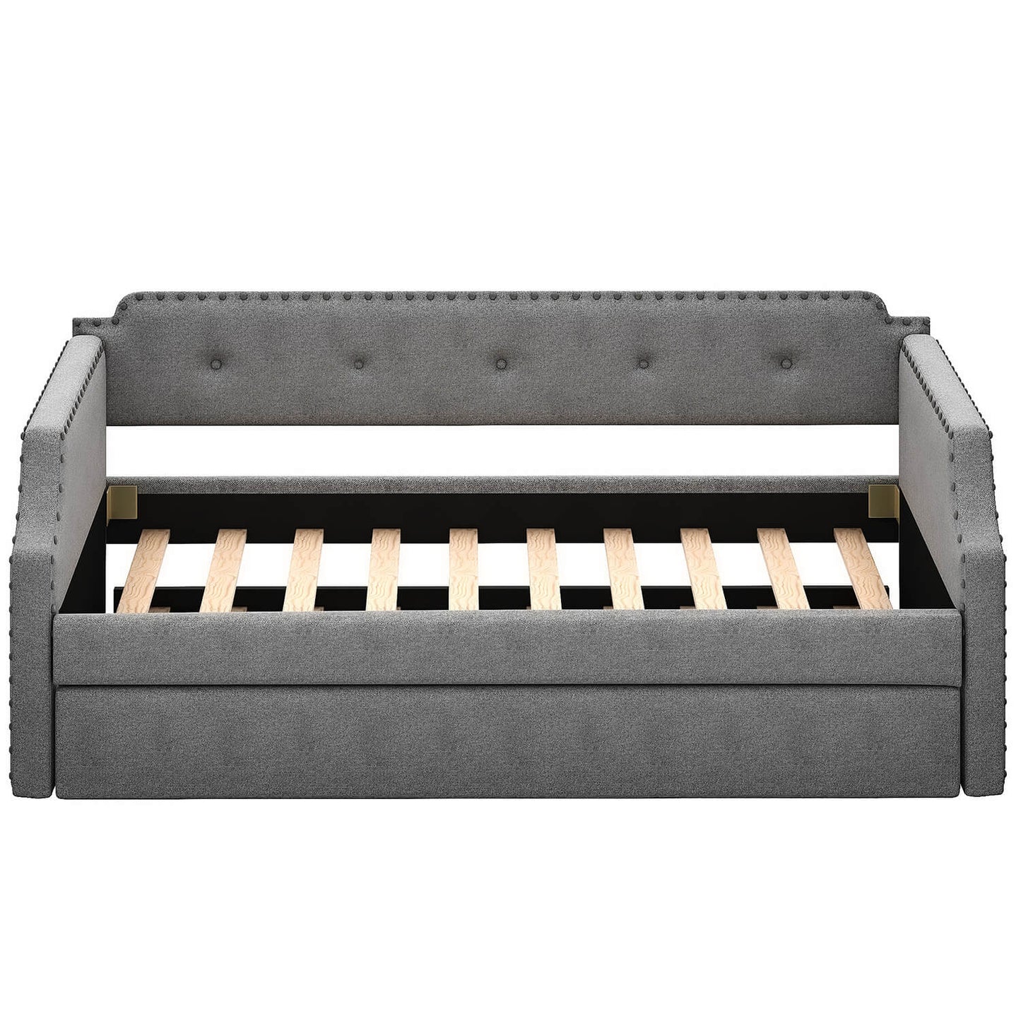 Upholstered Daybed with Trundle, Wood Slat Support,Gray - Meissalivve