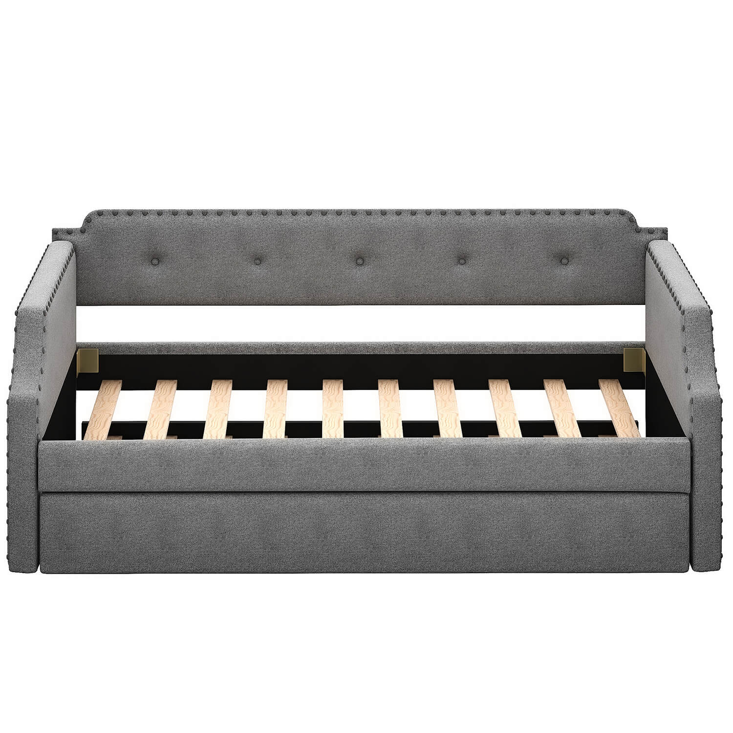 Upholstered Daybed with Trundle, Wood Slat Support,Gray - Meissalivve