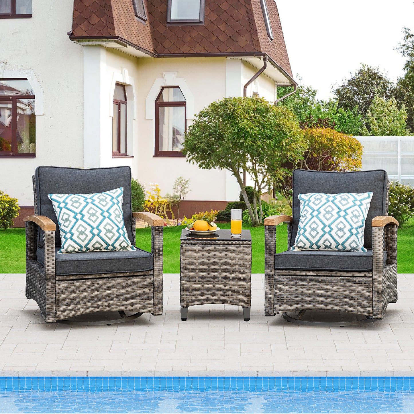 6 Piece Outdoor Half-Moon Sectional Patio Furniture Set with Wood Armrests - Meissalivve