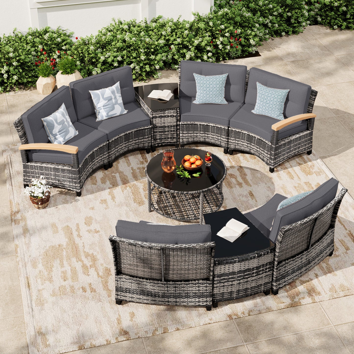 9 Pcs Half-Moon Rattan Outdoor Patio Furniture Set  (YK-6016-A4)