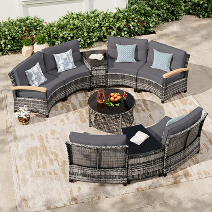 9 Pcs Half-Moon Rattan Outdoor Patio Furniture Set  (YK-6016-A4)