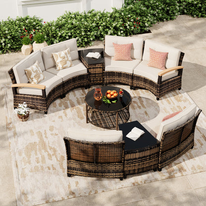 9 Pcs Half-Moon Rattan Outdoor Patio Furniture Set  (YK-6016-A4)
