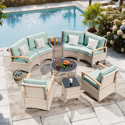 9 Piece Half-Moon Rattan Outdoor Patio Furniture Set  (YK-6016-A2)