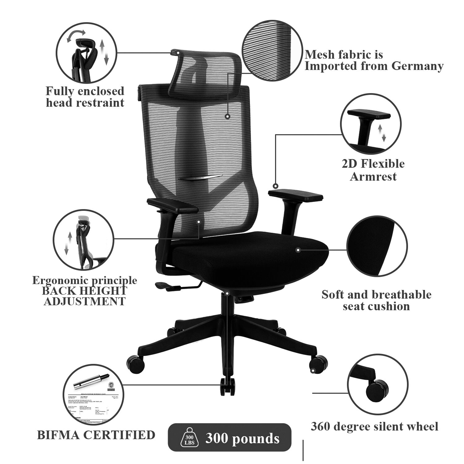 Excustive Office Chair with Headrest, Chase Back Function - Meissalivve