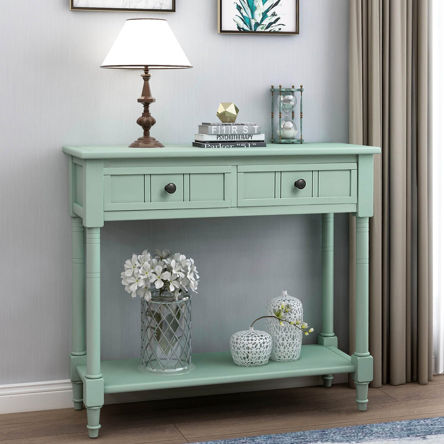 Series Console Table Traditional Design with Two Drawers and Bottom Shelf - Meissalivve