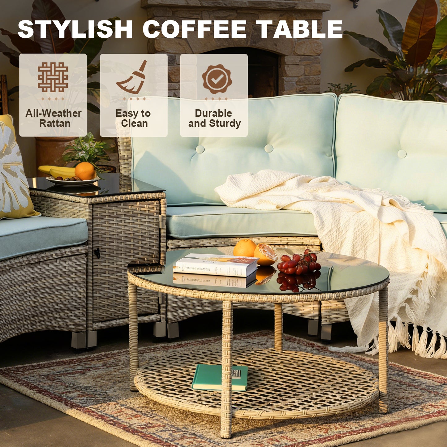 9 Pcs Half-Moon Rattan Outdoor Patio Furniture Set  (YK-6016-A4)