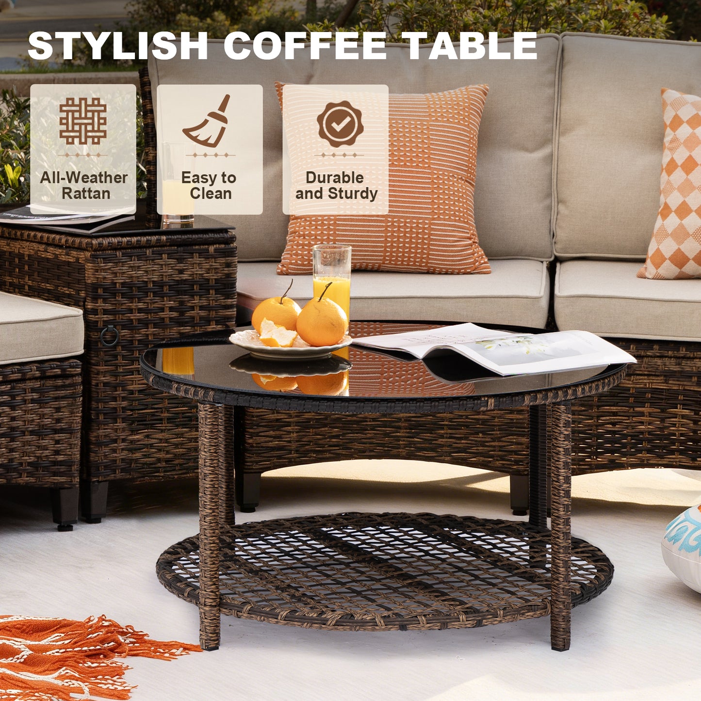 11 Piece Outdoor Half-Moon Sectional Patio Furniture Set  (YK-6016-A6)