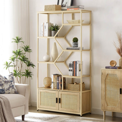 Rattan bookshelf 7 tiers Bookcases Storage Rack with cabinet - Meissalivve