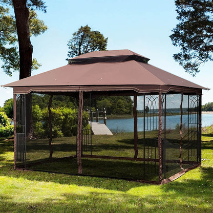 13x10 Outdoor Patio Gazebo Canopy Tent With Ventilated Double Roof And Mosquito net - Meissalivve