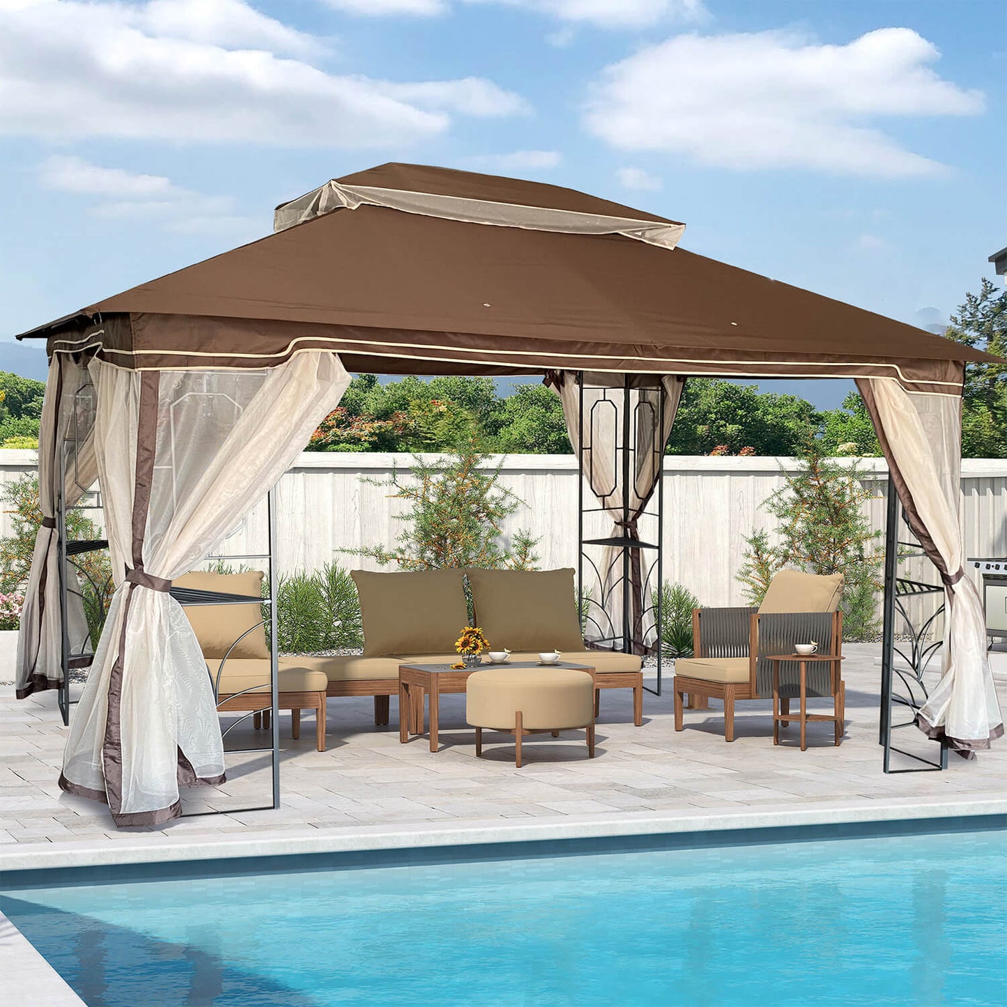 13x10 Outdoor Patio Gazebo Canopy Tent With Ventilated Double Roof And Mosquito net - Meissalivve