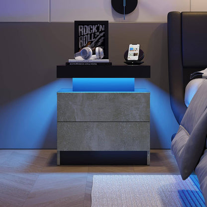 Nightstand LED Bedside Table Cabinet Lights End Side with 2 Drawers for Bedroom - Meissalivve