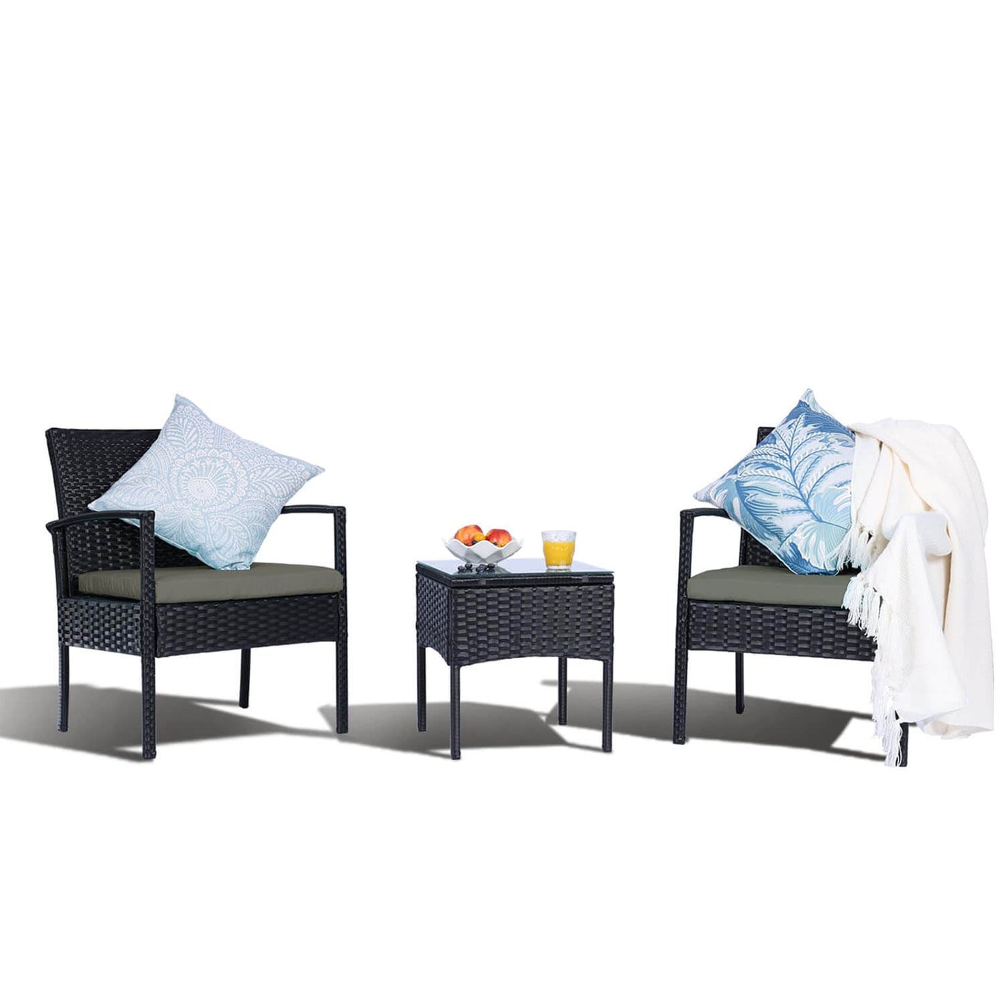 3 Pieces Outdoor Patio Furniture Set, All Weather PE Rattan Chairs with Table - Meissalivve