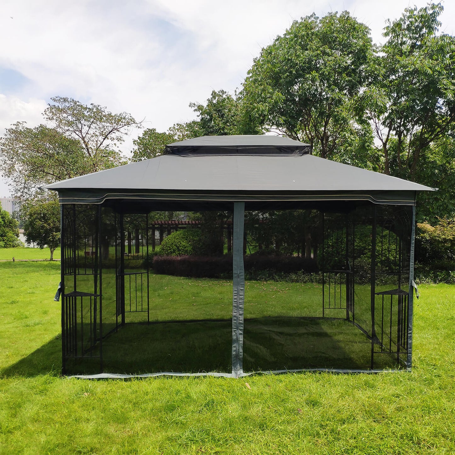 13x10 Outdoor Patio Gazebo Canopy Tent With Ventilated Double Roof And Mosquito net - Meissalivve