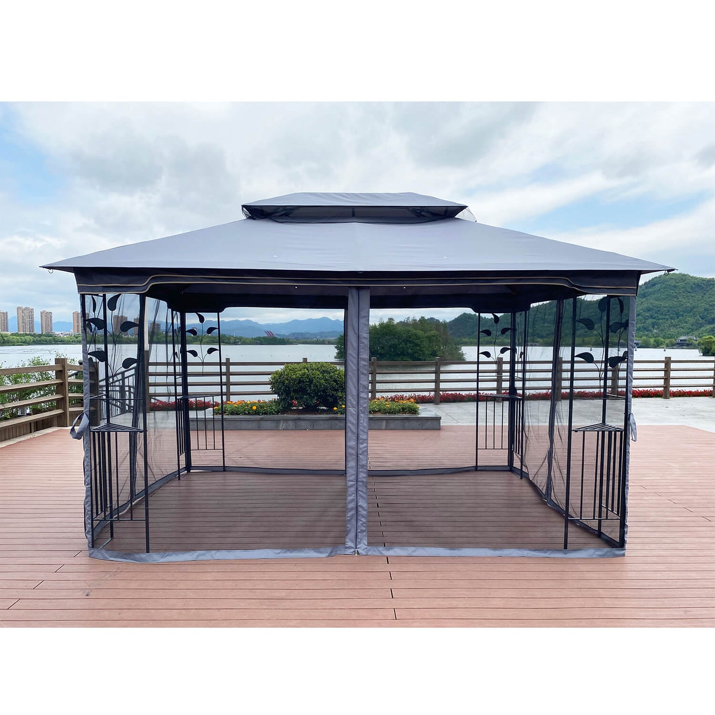 13x10 Outdoor Patio Gazebo Canopy Tent With Ventilated Double Roof And Mosquito net - Meissalivve