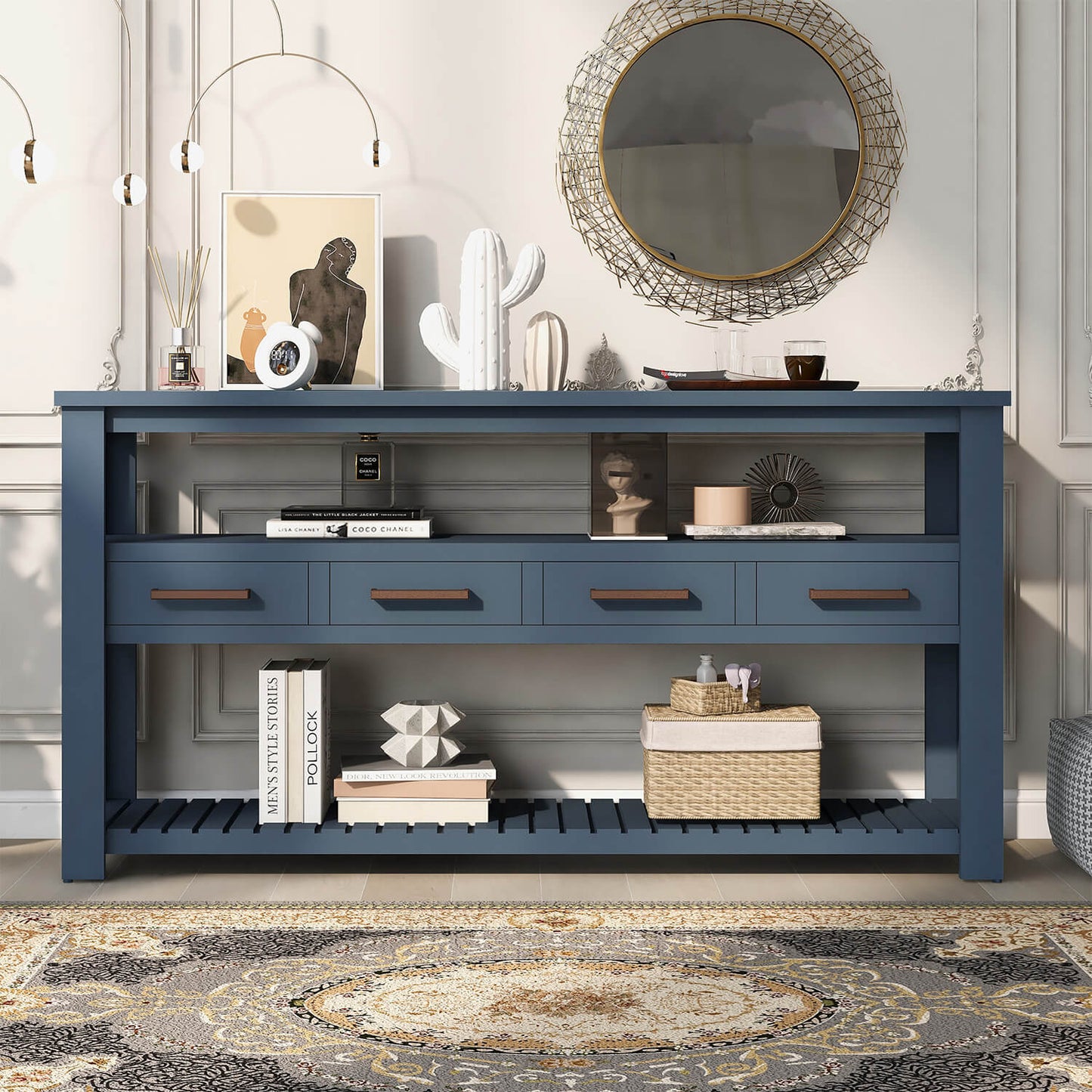 Modern Console Table Sofa Table for Living Room with 4 Drawers and 2 Shelves - Meissalivve