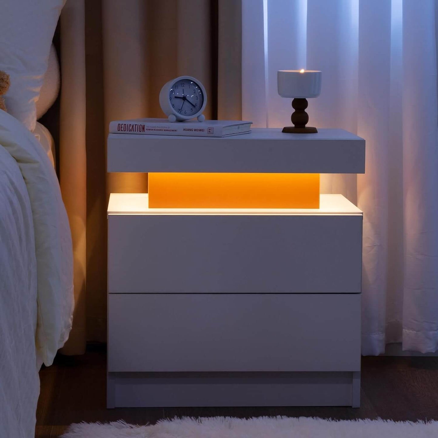 Nightstand LED Bedside Table Cabinet Lights End Side with 2 Drawers for Bedroom - Meissalivve