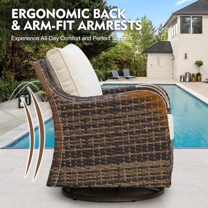 5 Pieces Patio Furniture Set With Fire Pit Table, Wicker Outdoor Conversation Sets（YK-6501）