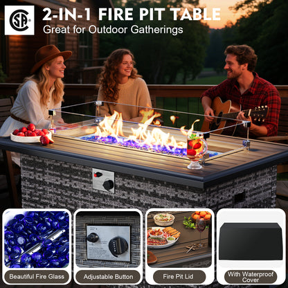 5 Pieces Patio Furniture Set With Fire Pit Table, Wicker Outdoor Conversation Sets（YK-6501）