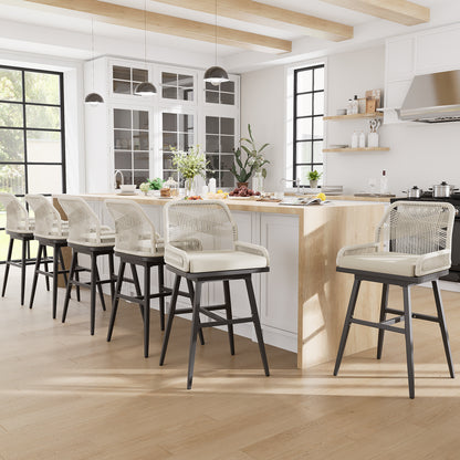 26/30 Inch Swivel Rattan Counter Height Bar Stools with Boho Woven Rope Back