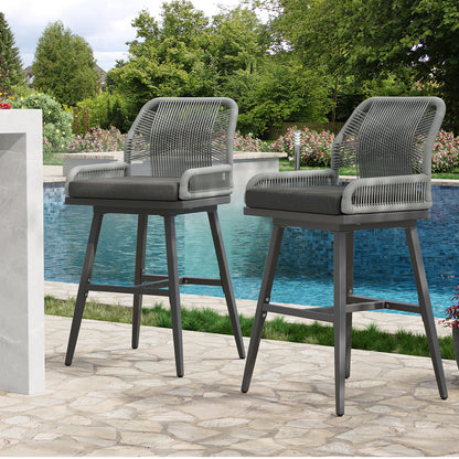 26/30 Inch Swivel Rattan Counter Height Bar Stools with Boho Woven Rope Back