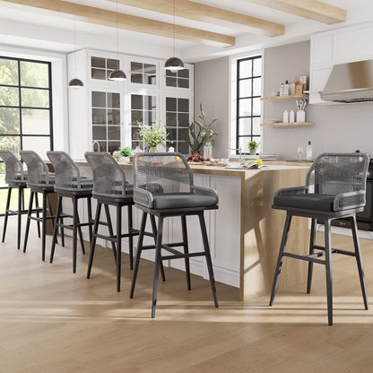 26/30 Inch Swivel Rattan Counter Height Bar Stools with Boho Woven Rope Back