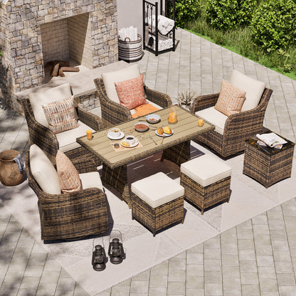 6/8 Piece Outdoor Rattan Patio Furniture Set, Swivel Rocker Chairs with Ottomans  (YK-6010)