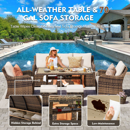 6/8 Piece Outdoor Rattan Patio Furniture Set, Swivel Rocker Chairs with Ottomans  (YK-6010)