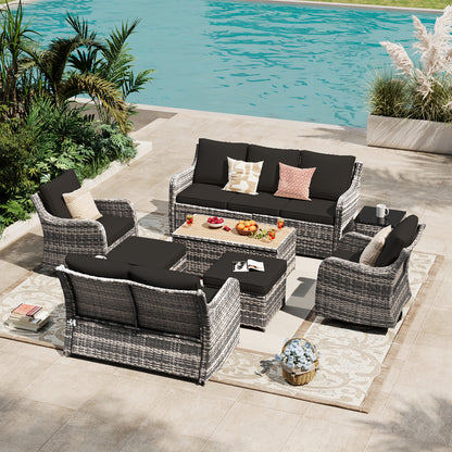8 Piece Outdoor Rattan Patio Furniture Set, Swivel Rocker Chairs with Loveseat  (YK-6013-A4)