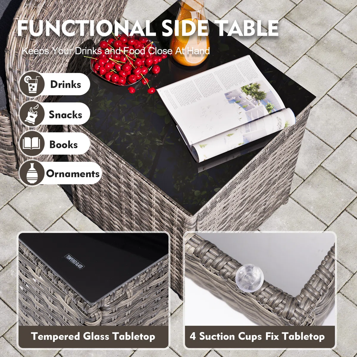 3 Pieces Patio Furniture Set, Wicker Patio Bistro Set  (YK-6013-B5)