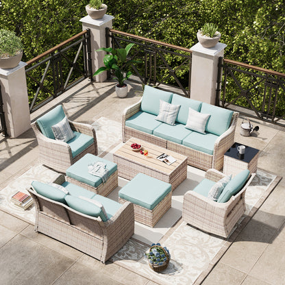 8 Piece Outdoor Rattan Patio Furniture Set, Swivel Rocker Chairs with Loveseat  (YK-6013-A4)
