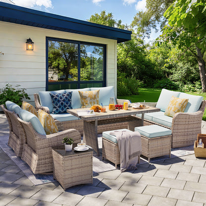 8 Piece Outdoor Rattan Patio Furniture Set, Swivel Chairs with Dining Table  (YK-6013-C4)