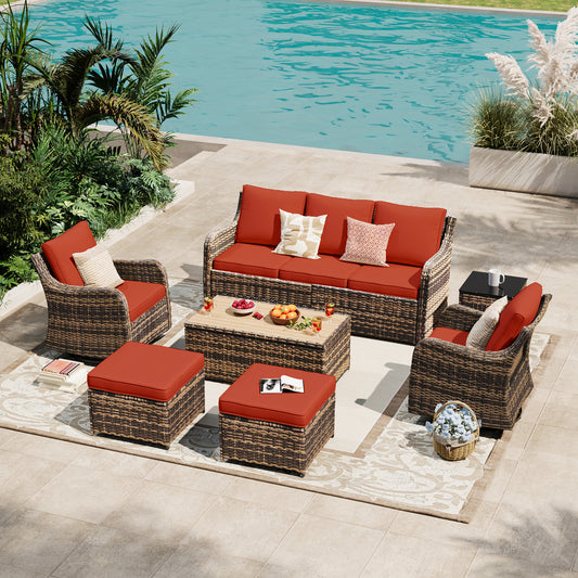 7 Piece Outdoor Rattan Patio Furniture Set, Swivel Rocker Chairs with Coffee Table (YK-6013-A1)