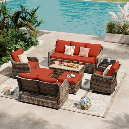8 Piece Outdoor Rattan Patio Furniture Set, Swivel Rocker Chairs with Loveseat  (YK-6013-A4)