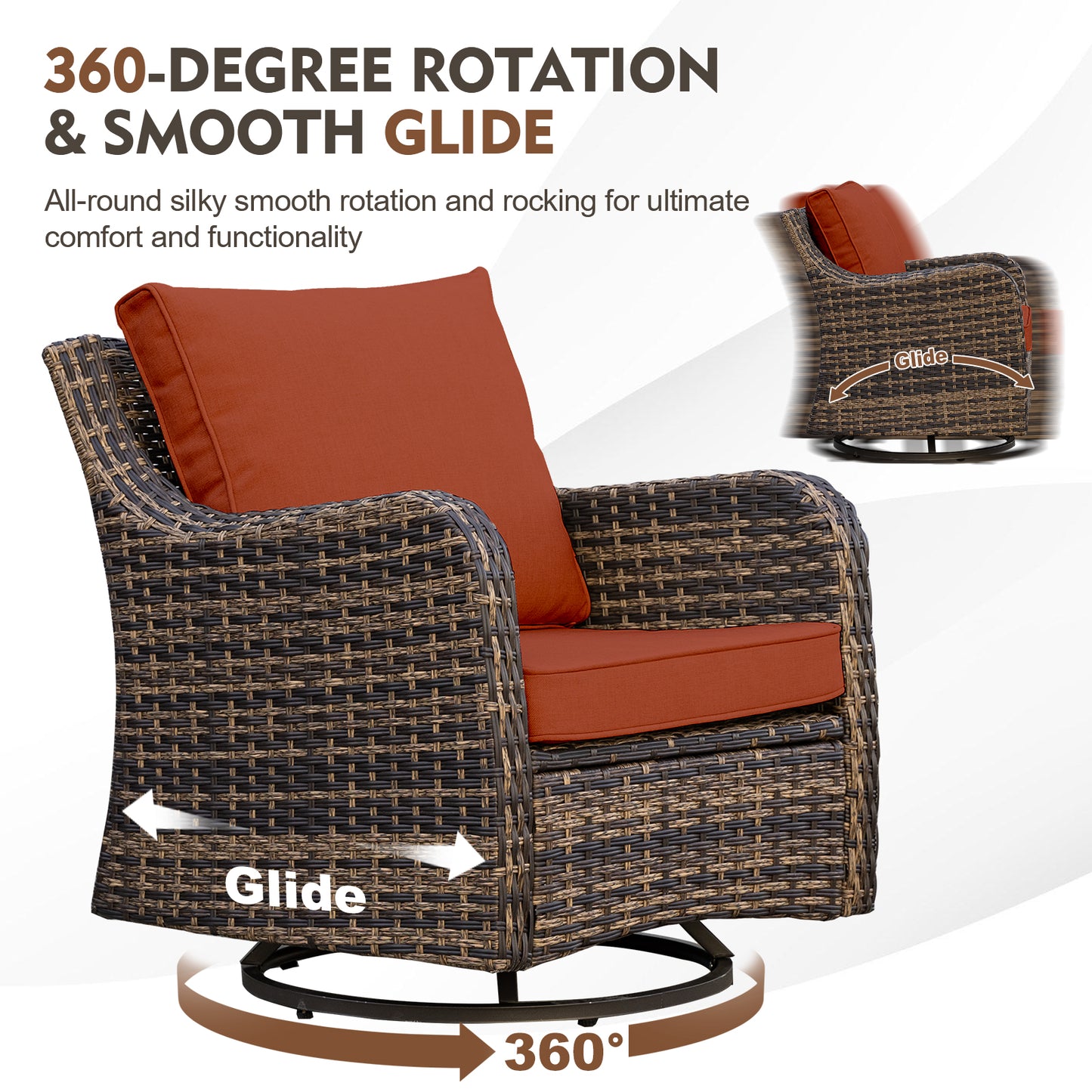 7 Piece Outdoor Rattan Patio Furniture Set, Swivel Chairs with Dining Table  (YK-6013-C2)