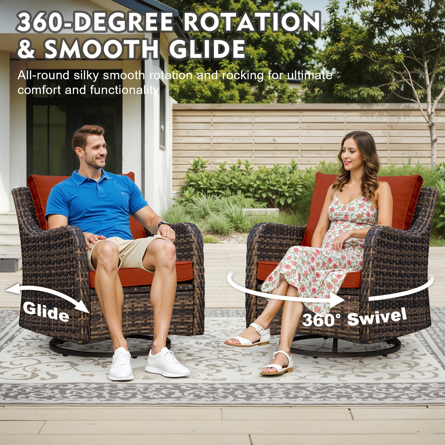 7 Piece Outdoor Rattan Patio Furniture Set, Swivel Chairs with Dining Table  (YK-6013-C2)