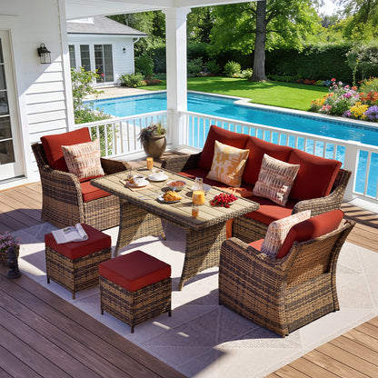 6 Piece Outdoor Rattan Patio Furniture Set, Single Chairs with Dining Table  (YK-6013-C5)