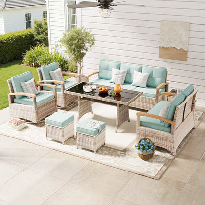 8 Pieces Patio Furniture Sets,  Outdoor Rattan Furniture Conversation Sets with Loveseat(YK-6015-C4)