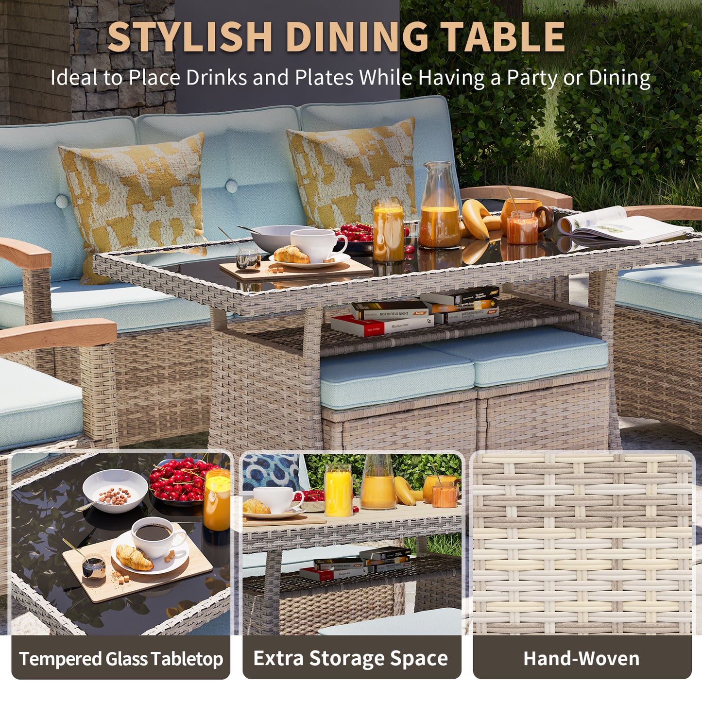 7 Pieces Patio Furniture Sets,  Outdoor Rattan Furniture Conversation Sets (YK-6015-C1)