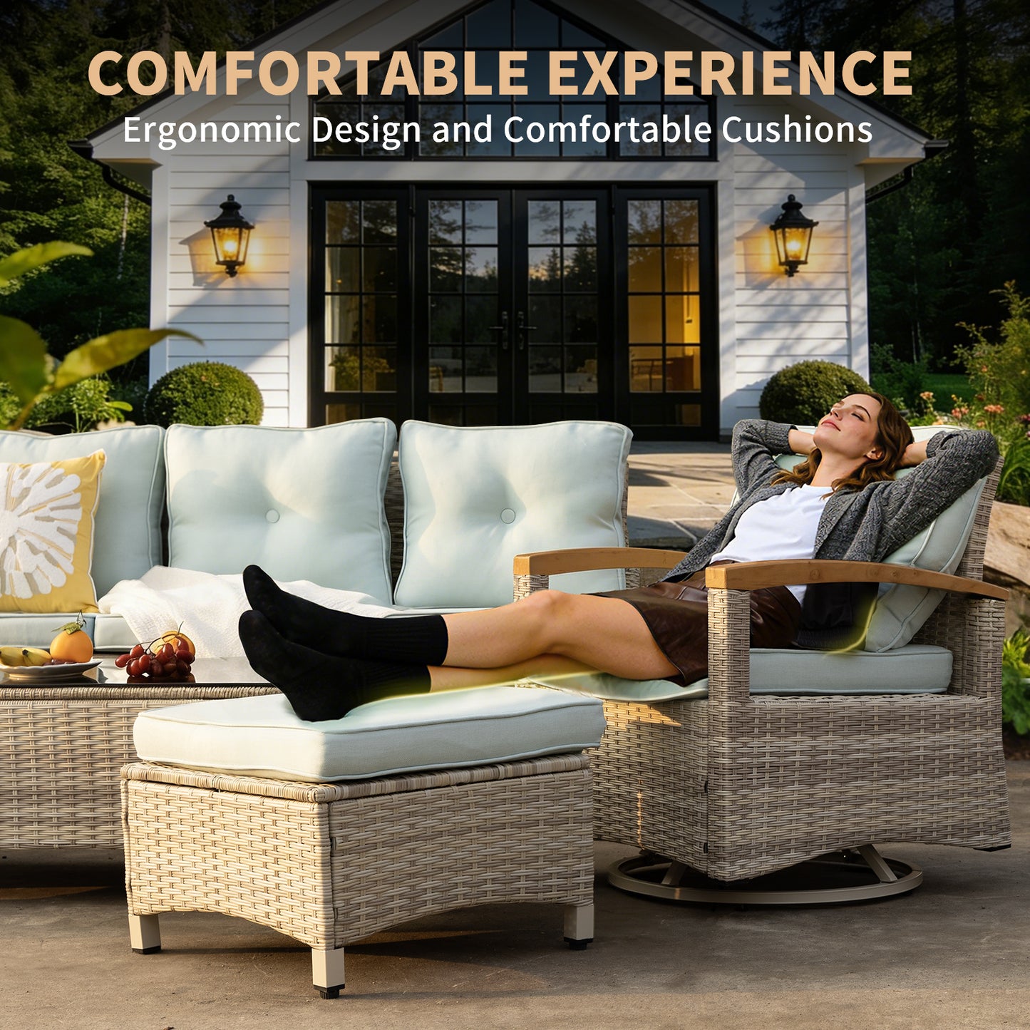 7 Pieces Patio Furniture Sets,  Outdoor Rattan Furniture Conversation Sets (YK-6015-C1)