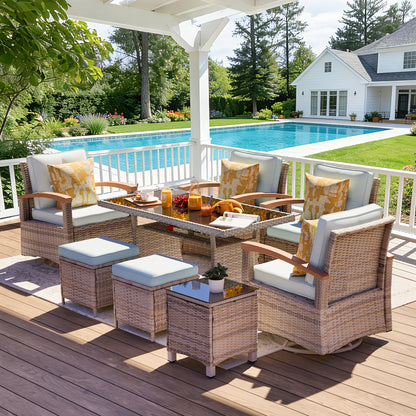 8 Pieces Patio Furniture Sets,  Outdoor Rattan Furniture Conversation Sets with Loveseat(YK-6015-C2)