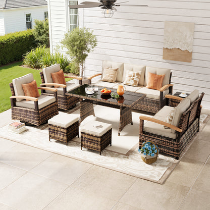 8 Pieces Patio Furniture Sets,  Outdoor Rattan Furniture Conversation Sets with Loveseat(YK-6015-C4)